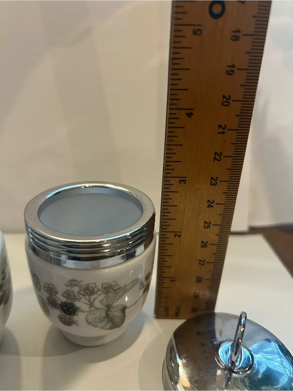 Porcelain Egg Cups with Silver Lids and Berry Motif - Picture 6 of 13